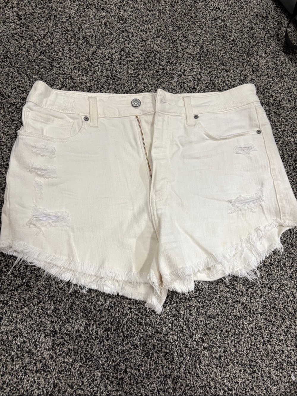 White Frayed Hem Denim Shorts